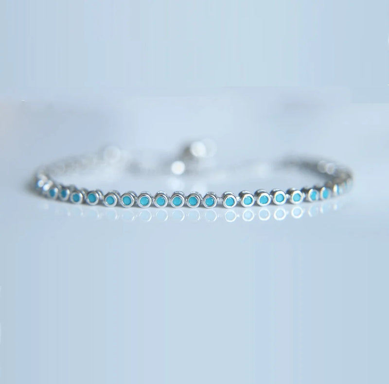 925 Silver Turquoise Tennis Bracelet Adjustable Chain Dainty Girl Women