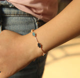 925 Sterling Silver Stone Paved Hamsa Hand Link Box Chain Bracelet