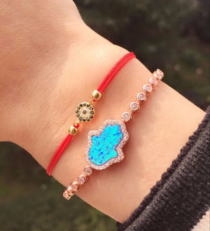 Red Braid Evil Eye Opal Hamsa Hand 925 Sterling Silver Wedding Bracelet
