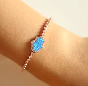 Red Braid Evil Eye Opal Hamsa Hand 925 Sterling Silver Wedding Bracelet