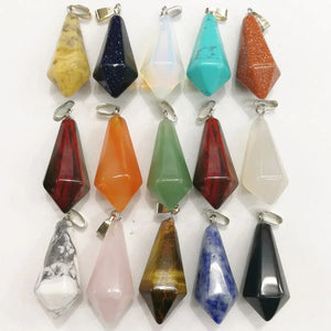 12Pcs Mixed Stone Pendulum Charms Pendants