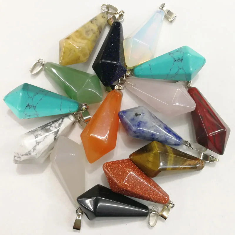 12Pcs Mixed Stone Pendulum Charms Pendants