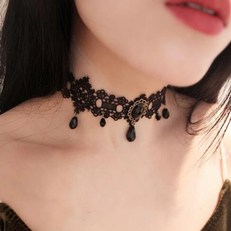 Vintage Crystal Tassel Tattoo Choker Necklace