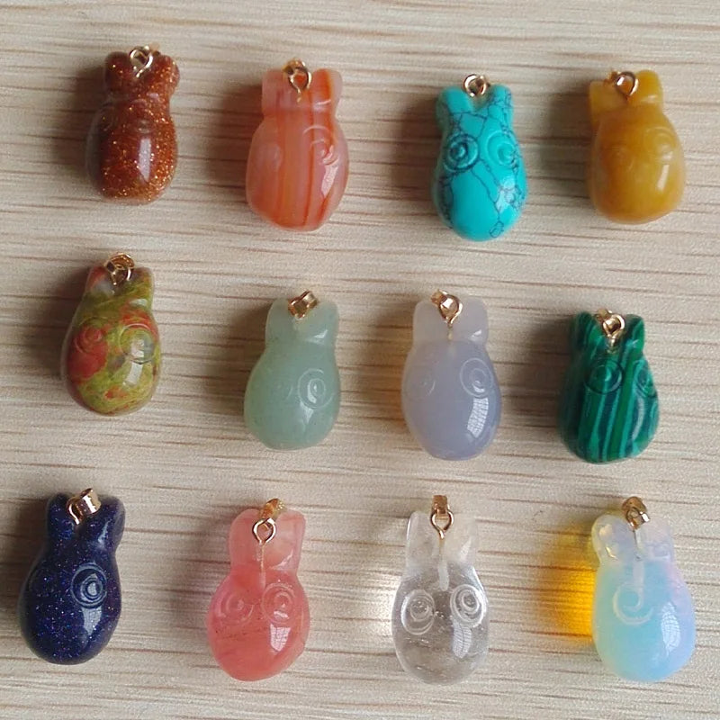 Natural Stone Animal Rabbit Charms Pendants for Jewelry Making 12pcs
