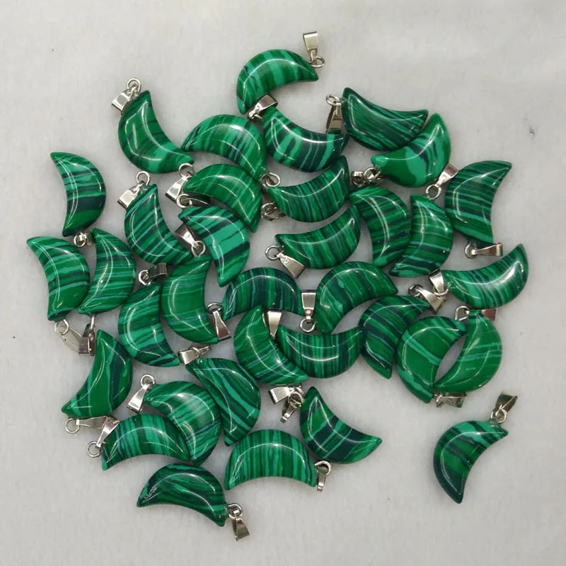 Malachite Stone Moon Charms & Pendants for Jewelry Making - 50pcs/lot