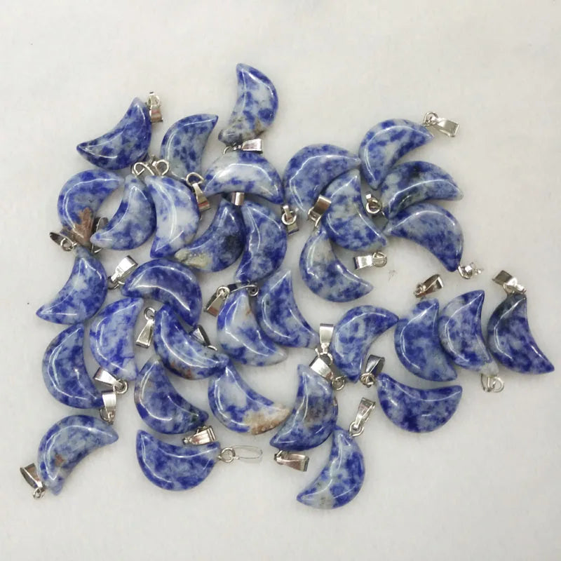 50pcs Natural Sodalite Moon Charm Pendants for DIY Jewelry Making