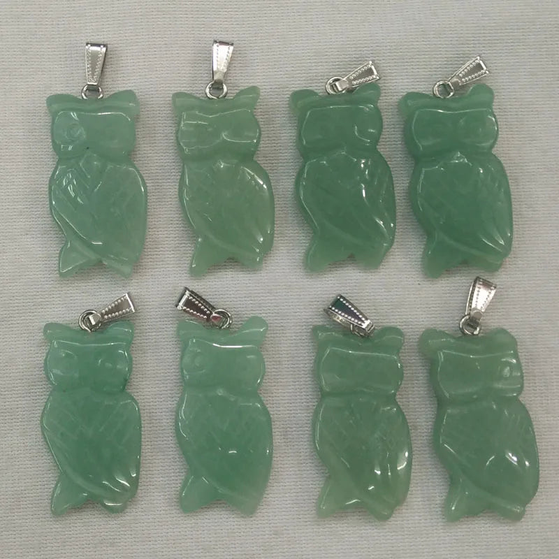 Green Aventurine Owl Pendants for Jewelry Making 8pcs/lot