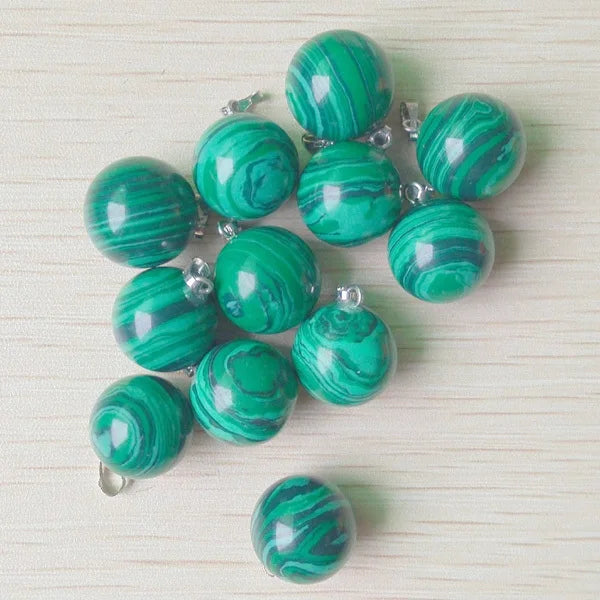 Malachite Stone Round Ball Charms Pendants for Jewelry Making 50pcs/lot