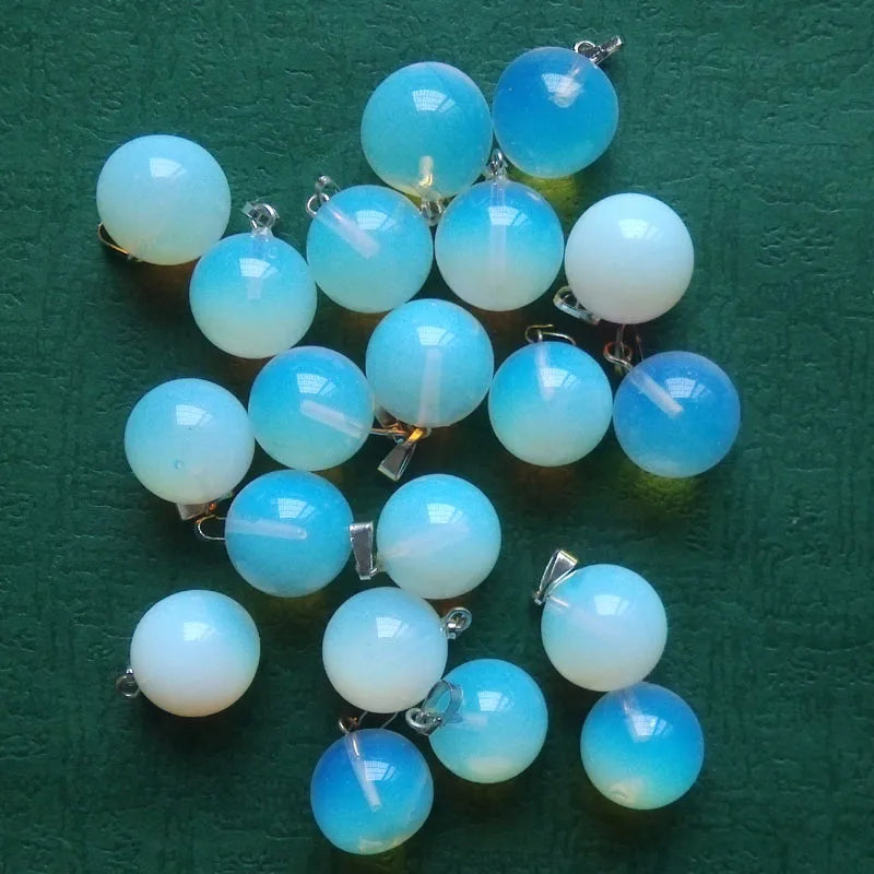 50pcs/lot Hot Opal Stone Round Ball Charm Pendants for Jewelry Making