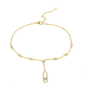 Delicate CZ Charm Anklet 21+5cm Women Dangle Sparkling CZ Link Chain