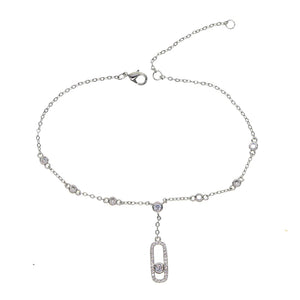 Delicate CZ Charm Anklet 21+5cm Women Dangle Sparkling CZ Link Chain