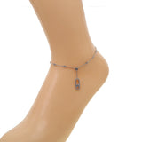 Delicate CZ Charm Anklet 21+5cm Women Dangle Sparkling CZ Link Chain