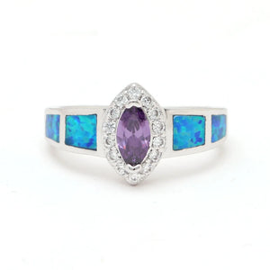 Fire Opal Ring Purple CZ Silver Wedding Jewelry Party Big Zircon Multi-color Rin