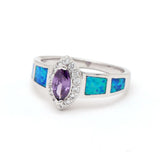 Fire Opal Ring Purple CZ Silver Wedding Jewelry Party Big Zircon Multi-color Rin