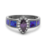 Fire Opal Ring Purple CZ Silver Wedding Jewelry Party Big Zircon Multi-color Rin