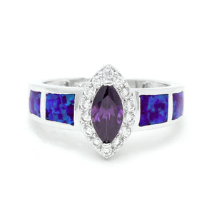 Fire Opal Ring Purple CZ Silver Wedding Jewelry Party Big Zircon Multi-color Rin