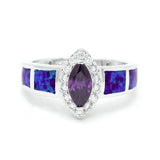 Fire Opal Ring Purple CZ Silver Wedding Jewelry Party Big Zircon Multi-color Rin