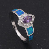 Fire Opal Ring Purple CZ Silver Wedding Jewelry Party Big Zircon Multi-color Rin