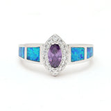Fire Opal Ring Purple CZ Silver Wedding Jewelry Party Big Zircon Multi-color Rin
