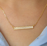 925 Sterling Silver CZ Bar Women Choker Necklace