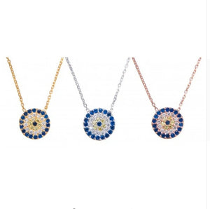 925 Silver Evil Eye Necklace with CZ Disco Pendant