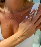 925 Sterling Silver Layer Long Link Chain CZ Necklace
