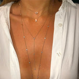 925 Sterling Silver Layer Long Link Chain CZ Necklace