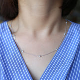925 Sterling Silver Layer Long Link Chain CZ Necklace