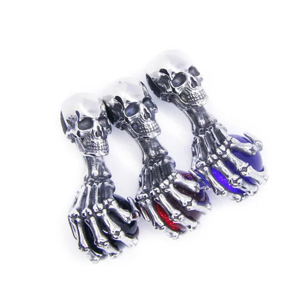 Skull Claws Stones Pendant Stainless Steel Biker Skull With Claw Pendant