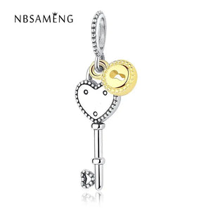 925 Silver Love Key & Locks Charm Pendant for Necklaces Bracelets