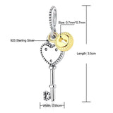 925 Silver Love Key & Locks Charm Pendant for Necklaces Bracelets