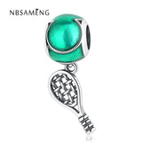 Autumn 925 Silver Green Circle Tennis Racket Beads Pendant