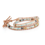 Boho Amazonite Beaded Wrap Bracelet Drop Leather Multilayer Bracelet
