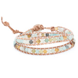 Boho Amazonite Beaded Wrap Bracelet Drop Leather Multilayer Bracelet