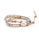 Boho Amazonite Beaded Wrap Bracelet Drop Leather Multilayer Bracelet