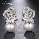 Marquise Zircon Simulated Pearl Drop Earrings Crystal Bride Party Jewelry