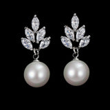 Marquise Zircon Simulated Pearl Drop Earrings Crystal Bride Party Jewelry