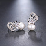 Marquise Zircon Simulated Pearl Drop Earrings Crystal Bride Party Jewelry