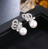 Marquise Zircon Simulated Pearl Drop Earrings Crystal Bride Party Jewelry