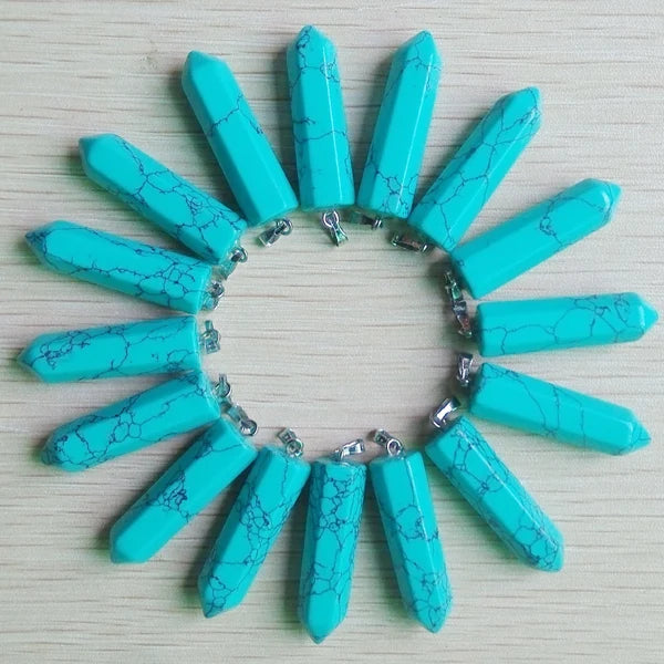 Fashion Pendulum Hexagonal Pillar Charms Stone Pendants Teardrop 12Pcs
