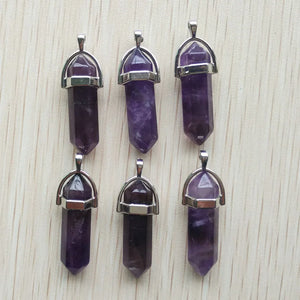 10pcs Natural Stone Charms Hexagonal Healing Reiki Point Pendants
