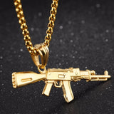 AK-47 Gun Model Pendant Necklace Silver Jewelry Stainless Steel