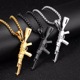 AK-47 Gun Model Pendant Necklace Silver Jewelry Stainless Steel