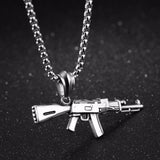 AK-47 Gun Model Pendant Necklace Silver Jewelry Stainless Steel