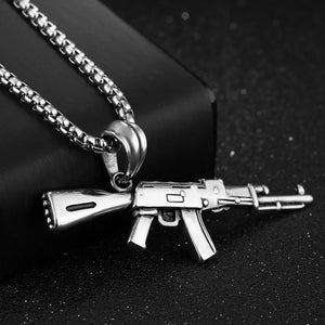 AK-47 Gun Model Pendant Necklace Silver Jewelry Stainless Steel