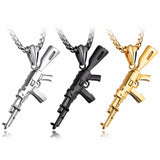 AK-47 Gun Model Pendant Necklace Silver Jewelry Stainless Steel