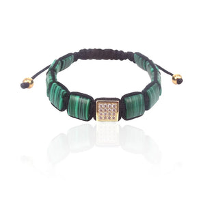 Malachite Stone & CZ Beads Macrame Bracelet