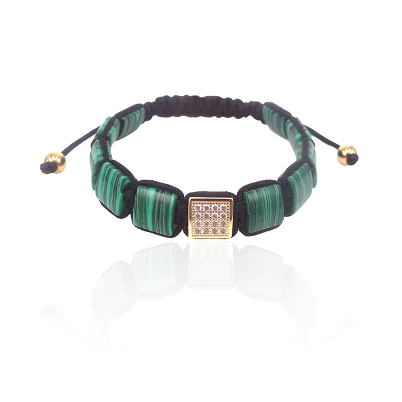 Malachite Stone & CZ Beads Macrame Bracelet