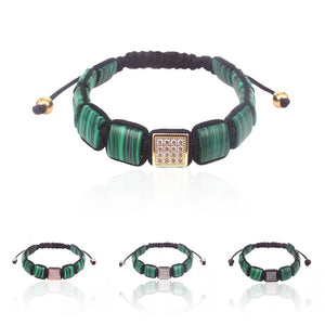 Malachite Stone & CZ Beads Macrame Bracelet