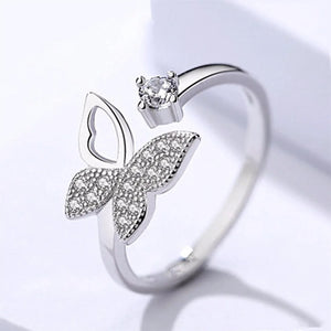 Adjustable Zircon Butterfly Ring